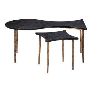 HomeRoots Set of Two Black and Bronze Wood and Steel Free Form Coffee And End Table - 1 of 4