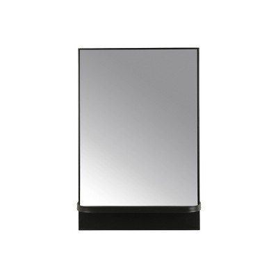 Storied Home Modern Metal Framed Wall Mirror with Shelf Matte Black: Iron Frame, 30" High, No Assembly Required
