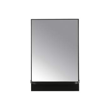 Storied Home Modern Metal Framed Wall Mirror with Shelf Matte Black