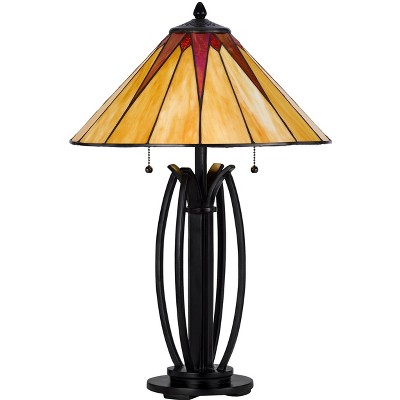 Cal Lighting BO-3106TB 60W X 2 Metal and Resin Tiffany Table Lamp with Pull Chains, Oak
