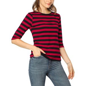 INSPIRE CHIC Women's Elbow Sleeves Boat Slim Fit Casual Stripe Animal Print Multi Floral Pattern T-Shirt - 1 of 4