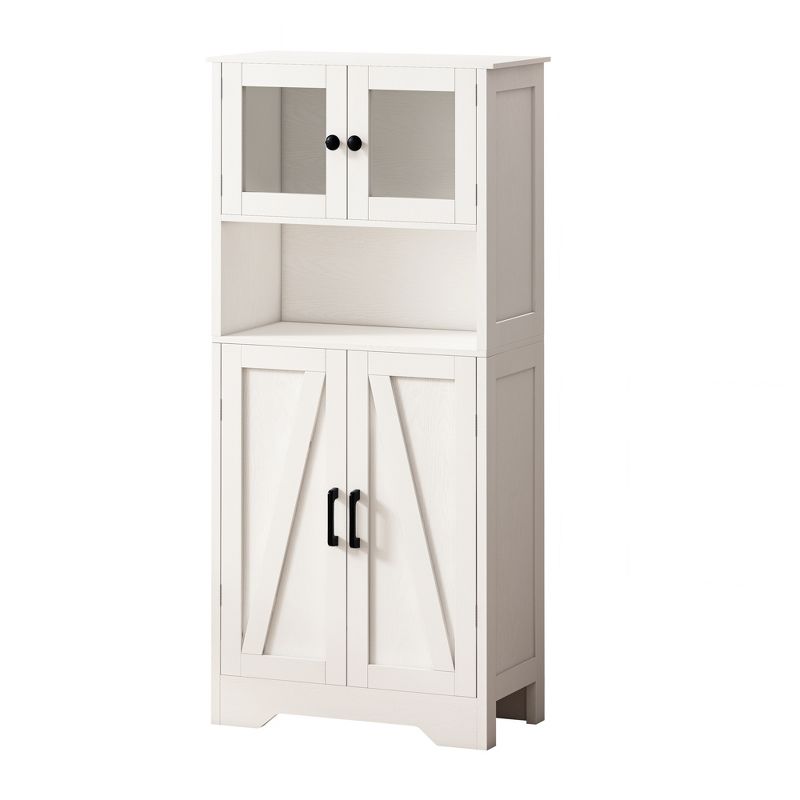 4-Door Storage Cabinet with LED Lights and Open Storage for Living Room, Dining Room, Bathroom and Kitchen, White - ModernLuxe, 5 of 11