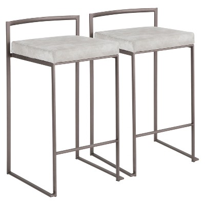Set of 2 26" Fuji Contemporary Stackable Counter Height Barstools Antique with Cushion