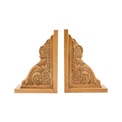 Set of 2 Carved Bookends Brown MDF by Foreside Home & Garden