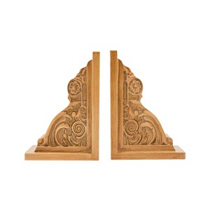 Set of 2 Carved Bookends Brown MDF by Foreside Home & Garden - 1 of 4