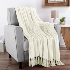 Hastings Home Oversized Chenille Throw Blanket - 70" x 60", Ivory - 1 of 4