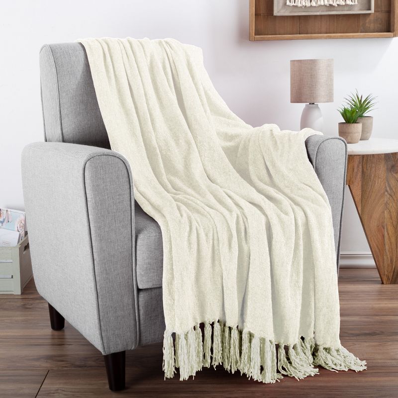Hastings Home Oversized Chenille Throw Blanket - 70" x 60", Ivory, 1 of 9