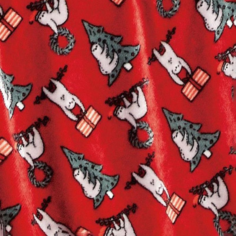 Plazatex Christmas Sloth Micro plush Decorative All Season Red Color 50" X 60" Throw Blanket, 3 of 4