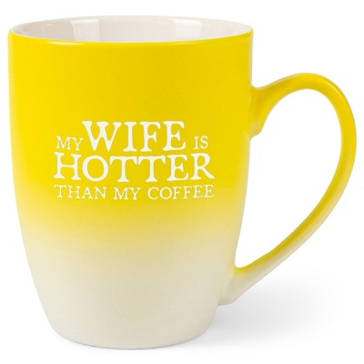Elanze Designs My Wife Is Hotter Than My Coffee Two Toned Ombre Matte Yellow and White 12 ounce Ceramic Stoneware Coffee Cup Mug