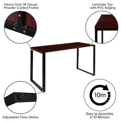 Mahogany and Black Steel Industrial Office Desk with Laminate Top