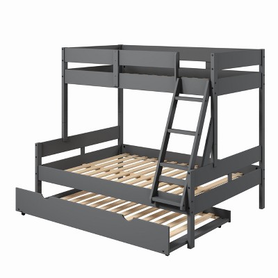 Donco Kids Low Board Panel Twin Over Full Dark Grey Bunkbed With Twin Trundle