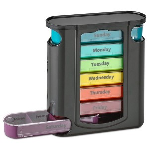 MEDca Weekly Pill Organizer, 1 Dispenser, 7 Stackable Compartments Four Times-a-Day: Morning, Noon, Evening, and Bedtime, Black - 1 of 4