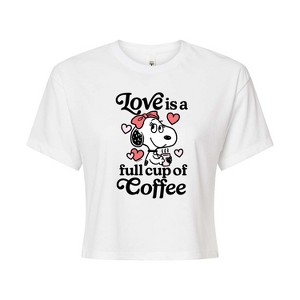 Women's - Peanuts - Love Is A Full Cup Of Coffee Cropped Graphic T-Shirt - 1 of 4