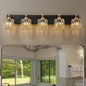 LLHZSY Modern Dimmable Bathroom Vanity Light Crystal Glass Wall Sconce - 5 Light - Black & Gold - 1 of 4