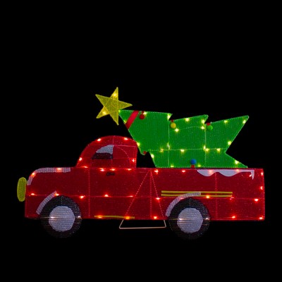 Northlight 35.9" LED Red Truck with Glittery Christmas Tree Display