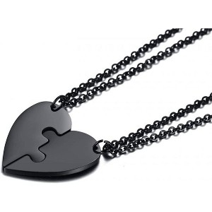 2-Piece Heart Puzzle Necklace Set - Stainless Steel Matching Couple Jewelry for Him & Her - 1 of 4