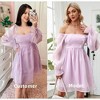 Womens Puff Sleeve Square Neck Puffy Dress Babydoll Mesh Minidress Purple XL - 4 of 4