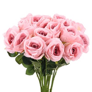 Unique Bargains Plastic Durable Realistic Bendable Artificial Roses Flowers with Long Stem 20 In 20 Pcs - 1 of 4