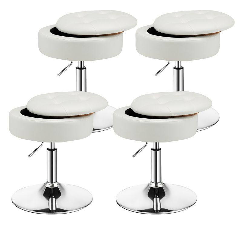 Costway Set of 4 Adjustable Vanity Stool 360° Swivel Storage Makeup Chair with  Tray White/Black/Pink, 1 of 11