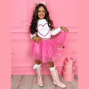 XOXO Embroidered Sweater and Heart Patch Tutu Skirt Set Mia Belle Girls - 1 of 4