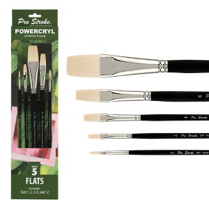 Creative Mark Pro-Stroke Powercryl Acrylic Paint Brushes - Flats Value Set of 5, Synthetic Paint Brushes for Artists, Seamless Nickel-Plated Ferrules, - 1 of 4