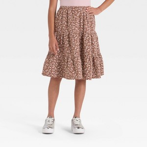 Girls' Floral Printed Midi Skirt - Cat & Jack™ Brown - 1 of 3