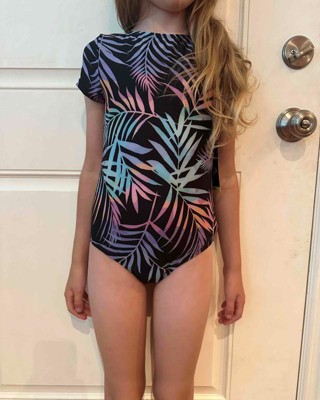 Girls' Leopard Print Knotted One Piece Swimsuit - art class™ Black M Plus