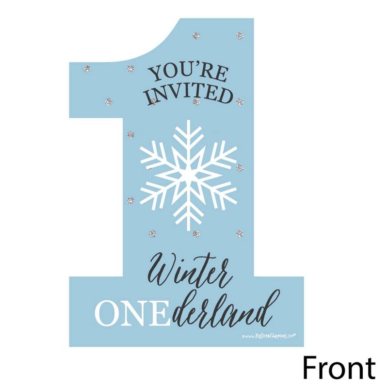 Big Dot of Happiness Onederland - Shaped Fill-in Invites - Snowflake Winter Wonderland Birthday Party Invitation Cards with Envelopes - Set of 12, 2 of 7