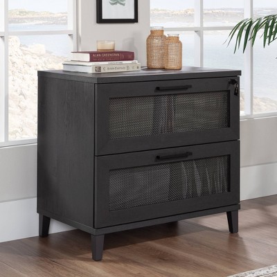 Raven Oak 2-Drawer Lockable Lateral File Cabinet with Rattan Inserts
