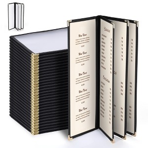 WeChef 30 Pcs 4.25 x 14" Restaurant Menu Covers 4 Page 8 View Double-Stitched Edge Transparent for Wine List Drink Bar - 1 of 4