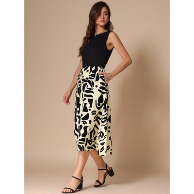 Женские платья INSPIRE CHIC Women's Summer Sleeveless Pattern Splicing Round Neck Midi Dress Black Beige X-Small — фото 4