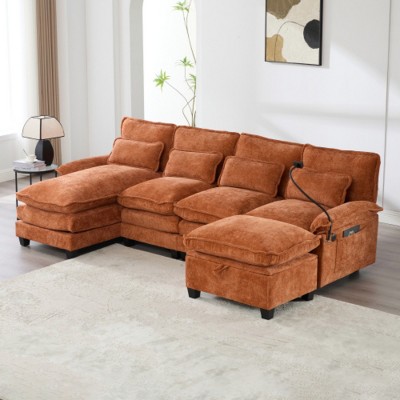 106" Chenille Modular Sectional Sofa with Chaise Lounge and Ottoman, U-Shaped Sleeper Cloud Couch for Living Room or Apartment–The Pop Home