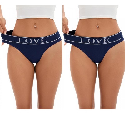 INSPIRE CHIC 2 Pcs Women's Mid-Waisted No Trace Briefs Cotton High Elasticity Underwear Thongs