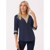 Allegra K Women's V Neck Contrast Color Lace Trim Boho Top - 3 of 4