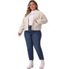 Agnes Orinda Women's Plus Size Button Down Long Sleeve Casual Cropped Bomber Jacket with Pockets - 3 of 4