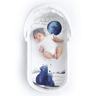 JumpOff Jo Fitted Bassinet Sheet, Flexible Fit Bassinet Sheet for Oval, Rectangle, Hourglass Standard Sized Mattresses, 16" x 32", Mama Bear Blue