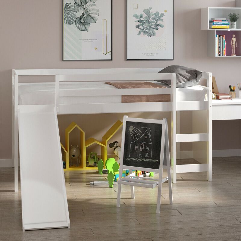 Tangkula Twin Size Loft Bed with Slide Wood Low Sturdy Loft Bed for Kids Bedroom White, 3 of 11