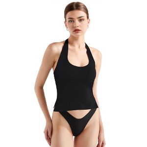 INSPIRE CHIC Women's Halter Sweetheart Neck Backless Sleeveless Cropped Top - 1 of 4