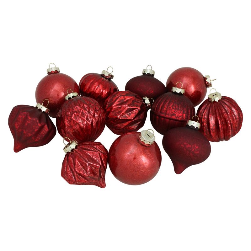 Northlight 12ct Red Mercury Glass Style Glass Christmas Ornament Set 3", 3 of 4