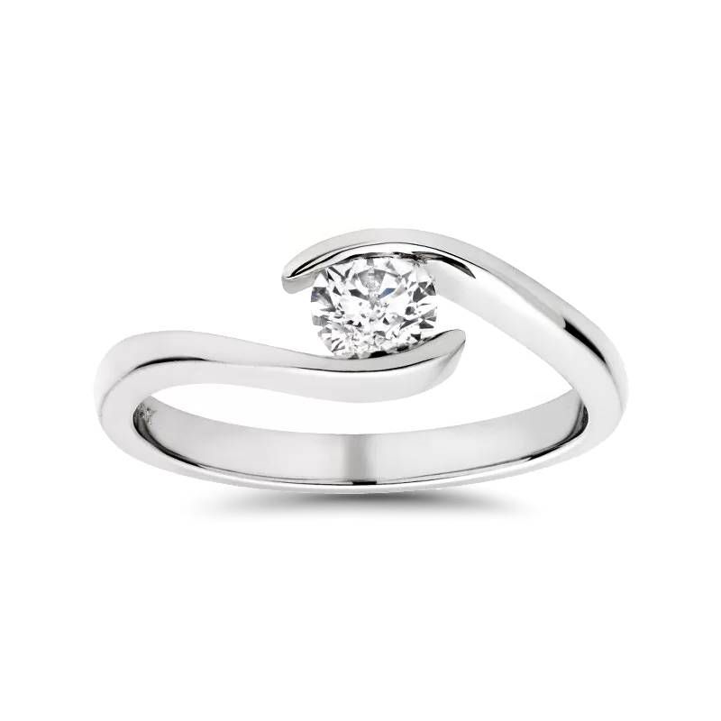 Pompeii3 1/3ct Round Diamond Solitaire Modern Engagement Ring 14K White Gold, 1 of 6
