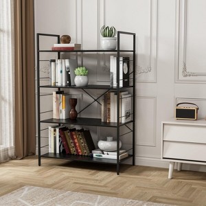 Industrial 4-Tier Bookcase - Freestanding Rustic Bookshelf with Steel Frame for Home Office, Living Room & Bedroom Storage - 1 of 4