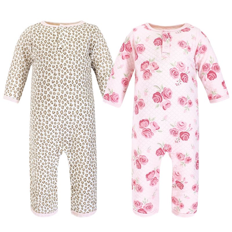 Hudson Baby Infant Girl Premium Quilted Coveralls, Blush Rose Leopard, 1 of 6