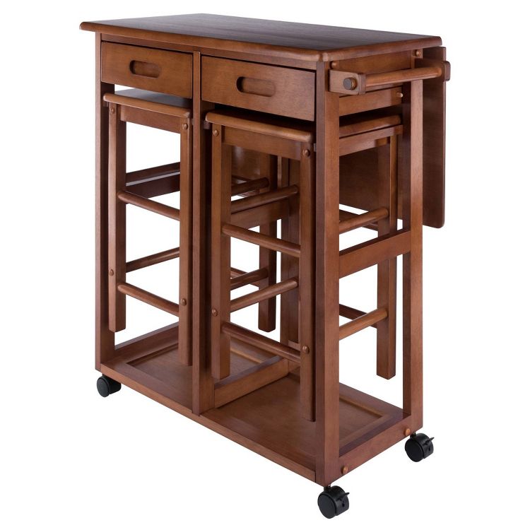 3pc Suzanne Space Saver Drop Leaf Dining Set Teak - Winsome: Compact, Storage Drawers &#38; 2 Stools, 1 of 14