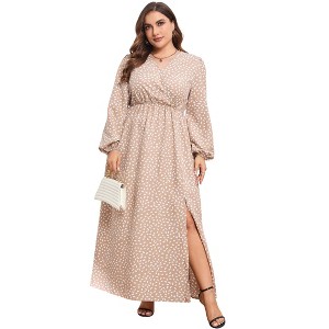 Women's Plus Size  Dress – Alluring Crossover V-Neck, Liquid Drape & High-Leg Slits for Captivating Evenings - 1 of 4
