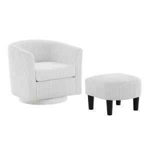 13.76”Swivel Accent Chair With Ottoman, Upholstered Tufted Armchair, 360 Degree Swivel Barrel Sofa Chair Corduroy Fabric Round Tub Sofa Chair - 1 of 1