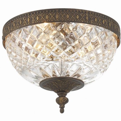 English Bronze Crystal 2-Light Ceiling Mount Fixture