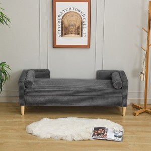Gulches 65.35" Wide Corduroy Storage Soft Bench with Armrests, Backrest & 2 Bolster Pillows - Sturdy 350lbs Capacity for Living Room - 1 of 4