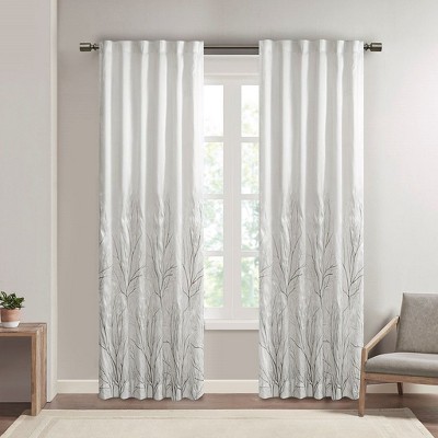 Kumasinova Branch Embroidered Faux Silk Curtain Panel,Blackout Curtains with Lined,Rod Pocket/Back Tab Top,Window Curtain for Living Room