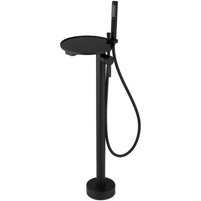 BWE 1-Handle Freestanding Floor Tub Faucet Bathtub Filler With Hand Shower and Storage Tray In Black