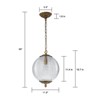 LLHZSY 11 2/5" Ribbed Glass Globe Pendant Chandelier Light, 1-Light Hanging Light Fixture-Antique Gold Brass/Matte Black - 3 of 4